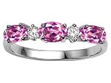 0.84 cts Genuine Pink Tourmaline and Diamond 3 Stone Band - 14kt White or Yellow Gold