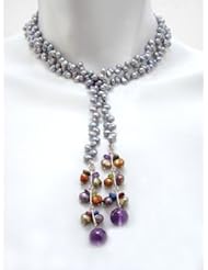 Peacock Freshwater Pearls with Semiprecius Stones and Sterling Lariet
