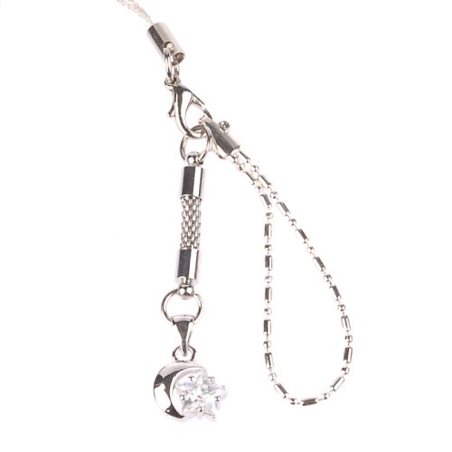 Hand Crafted Cellular Phone Charm - Solar Moon - Clear Star