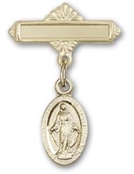 14kt Gold Baby Badge with Miraculous Charm and Polished Badge Pin