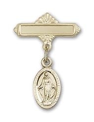 14K Gold Baby Badge with Miraculous Charm and Polished Badge Pin
