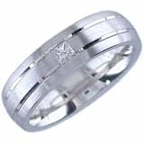 Princess Cut Diamond, 14Kt. White Gold. Diamond Comfort - Fit Wedding Band - B00011T21Q