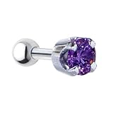 16 Gauge 3/16 Inches -Solid 14KT White Gold 4mm Amethyst Cubic Zirconia Cartilage Earring Body Jewelry