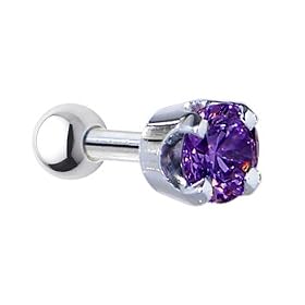 16 Gauge 3 16 Inches -Solid 14KT White Gold 4mm Amethyst Cubic Zirconia... by Body Candy