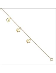 14k Yellow Gold, Modern Silhouette Design Flowers Charm Anklet with Rolo Link Chain
