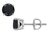14K White Gold : Round Black Diamond Stud Earrings 4.00 CT. TW.