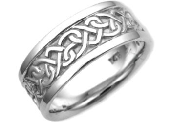 14K. White Gold Celtic Heart Knot Design Comfort Fit Wedding Band Ring