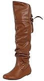 Soda Women's Letta Slouchy Leather Over the Knee Flat Boots, Cognac, 8.5 M US