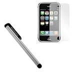 Silver Touch Screen Stylus Pen + Clear Reusable LCD Screen Protector for Apple Iphone 3G 2nd Generation Smartphone