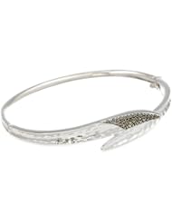 Judith Jack "Silver Rain" Hammered Sterling Silver and Marcasite Crossover Bangle Bracelet, 2.7"