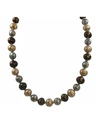 Sterling silver 11-12mm dyed multi chocolate freshwater cultured pearl necklace, 18"