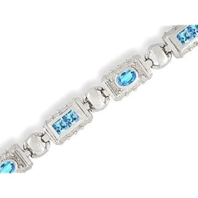14K White Gold Genuine Square Blue Topaz Bracelet by Jewels For Me