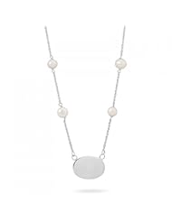 MMA Silver - 16 inch Necklace with White Cultured Freshwater Pearls and Oval ID Tag