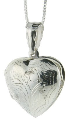 Sterling Silver Hand Engraved Heart Locket, 13/16 wide by 13/16