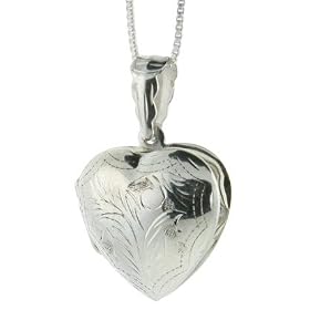 Sterling Silver Hand Engraved Heart Locket, 13/16" wide by 13/16 by 