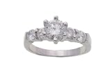 Sterling Silver CZ Solitaire Ring with Side Stone Accents