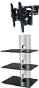 PACKAGE DEAL! Three SHELVES Wall Mount for AUDIO VIDEO  Equipment-BLACK Glass SILVER Tube + Universal SWIVEL / TILT Bracket with  EXTENSION ARM for ALL TV Brands 26 27 28 30 32 37 inch Flat Panel-HD  Ready Screen