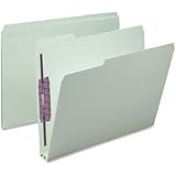 Smead Pressboard File Folders with SafeSHIELD Fasteners, Letter Size, 1/3 Cut Tab, Two Fasteners, 2 Inch Expansion, Gray/Green, 25 Per Box, (14934)