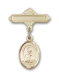 14K Gold Baby Badge with St. Timothy Charm and Polished Badge Pin