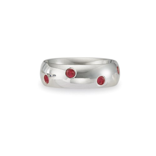 (Lifetime Guarantee) 14k White Gold Ruby Wedding Band Ring, 0.48 ctw, 8 Ruby Stones (6mm) Size 5.5