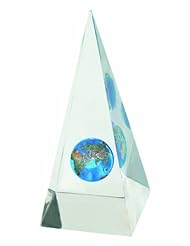 Home: Desktop Paperweight Pyramid, Crystal Earth Sphere, Natural Earth Continents, Lucite, 7 Inches Tall - Shasta Visions