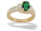 14K Yellow Gold Oval Created Emerald and Diamond Ring