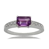 14K White Gold Elegant Ring W Amethyst & Diamonds