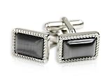 Unforgettable Charcoal Gray Cateye Cufflinks Framed in Silver with Presentation Box