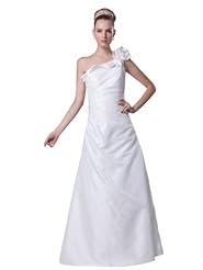 Spring Fall Floral Print Floor Length Asymmetric  Beaded Applique Taffeta One Shoulder Wedding Dress  With Ruffles