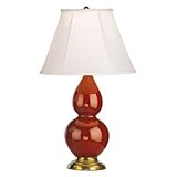 IMAGE OF Robert Abbey 1777 Double Gourd - Accent Lamp, Cinnamon Glazed Ceramic Antique Natural Brass Finish and Ivory Stretched Fabric Shade