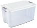 Sterilite 19888004 70-Quart Ultra Storage Box See-Through with White Lid and Titanium Latches, 4-Pac