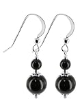 Black Onyx Beads Sterling Silver French Ear Wire Hook 1.25 Long Dangle Earrings