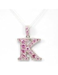 The Olivia Collection Sterling Silver Initial K Pink Pendant on 18 Inch Chain