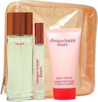 Happy Heart by Clinique for Women With A Happy Heart 4 Piece Set Includes: 1.7 oz Perfume Spray + 2.5 oz Body Cream + 0.2 oz Perfume Roll-On + Cosmetic Bag