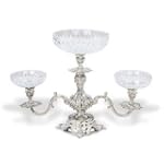 3-LIGHT SILVER PLATED EPERGNE WITH LEAD CRYSTAL BOWLS