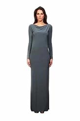 Long Sleeves Silk/Spandex Sheer Cowl Neck Maxi Dress 