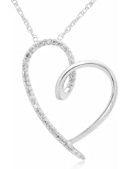 10k White Gold Heart Diamond Pendant Necklace (1/10 cttw, I-J Color, I2-I3 Clarity), 18"