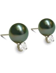 18K white gold 11mm Black Tahitian cultured pearl and diamond .70 t.d.w. earring