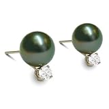 18K white gold 8mm Black Tahitian cultured pearl and diamond .30 t.d.w. earring