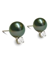 18K white gold 11mm Black Tahitian cultured pearl and diamond .70 t.d.w. earring