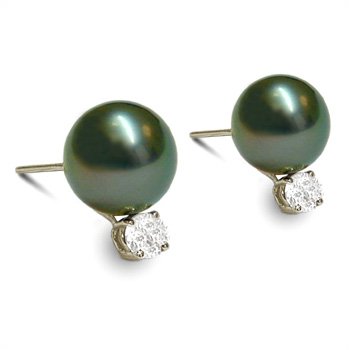 31T6GSHVDKL 18K white gold 10mm Black Tahitian cultured pearl and diamond .50 t.d.w. earring
