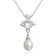 Sterling Silver Freshwater Cultured Pearl & Cubic Zirconia Drop Pendant by Cheline, 18