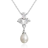 Sterling Silver Freshwater Cultured Pearl & Cubic Zirconia Drop Pendant by Cheline, 18