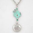 Faith Pendant in Hill Tribe Silver with Turquoise Cross and Accent Beads on a 35" Karen Hill Tribe Silver Hand Made Rolo Chain, #7936