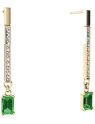 Created Emerald 14kt Yellow Gold Dangle Drop Earrings