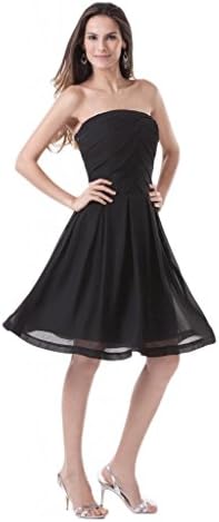 Shengfn Women's Little Chiffon Strapless Knee Length Cocktail Gown Color Black Size 10