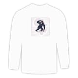 Long Sleeve T-shirt with chimpanzee, chimp, monkey, mammal, animal Large White
