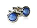 Modern Sky Blue Round Cateye Cufflinks Framed in Silver with Presentation Box