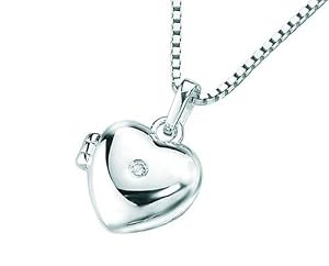 Silver Child's Heart Locket (approx 9mm) with tiny diamond (0.01ct) and 14
