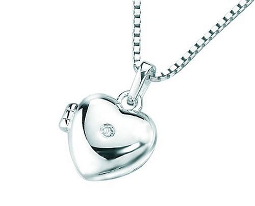 D for Diamond Sterling Silver P2549 Girls Diamond Set Heart Locket